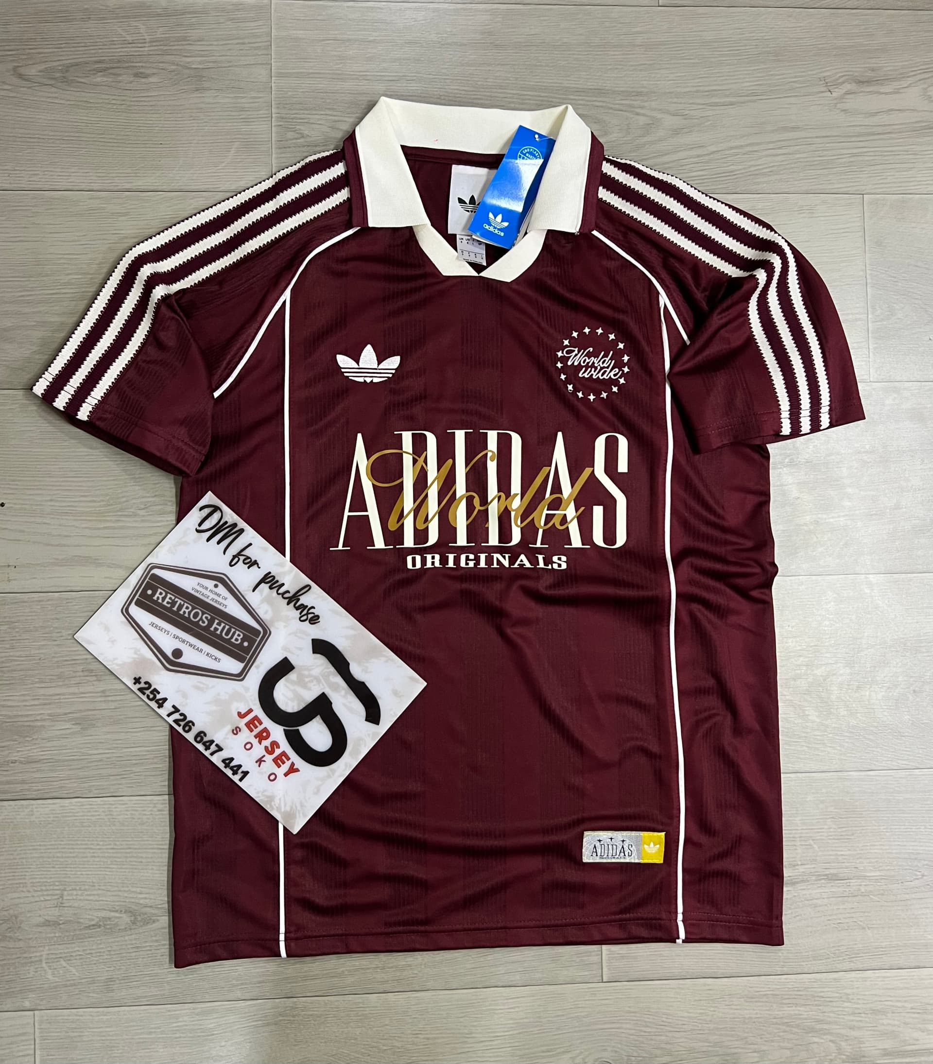 adidas Originals "Worldwide" Retro Football Jersey (Black/White/Maroon) 