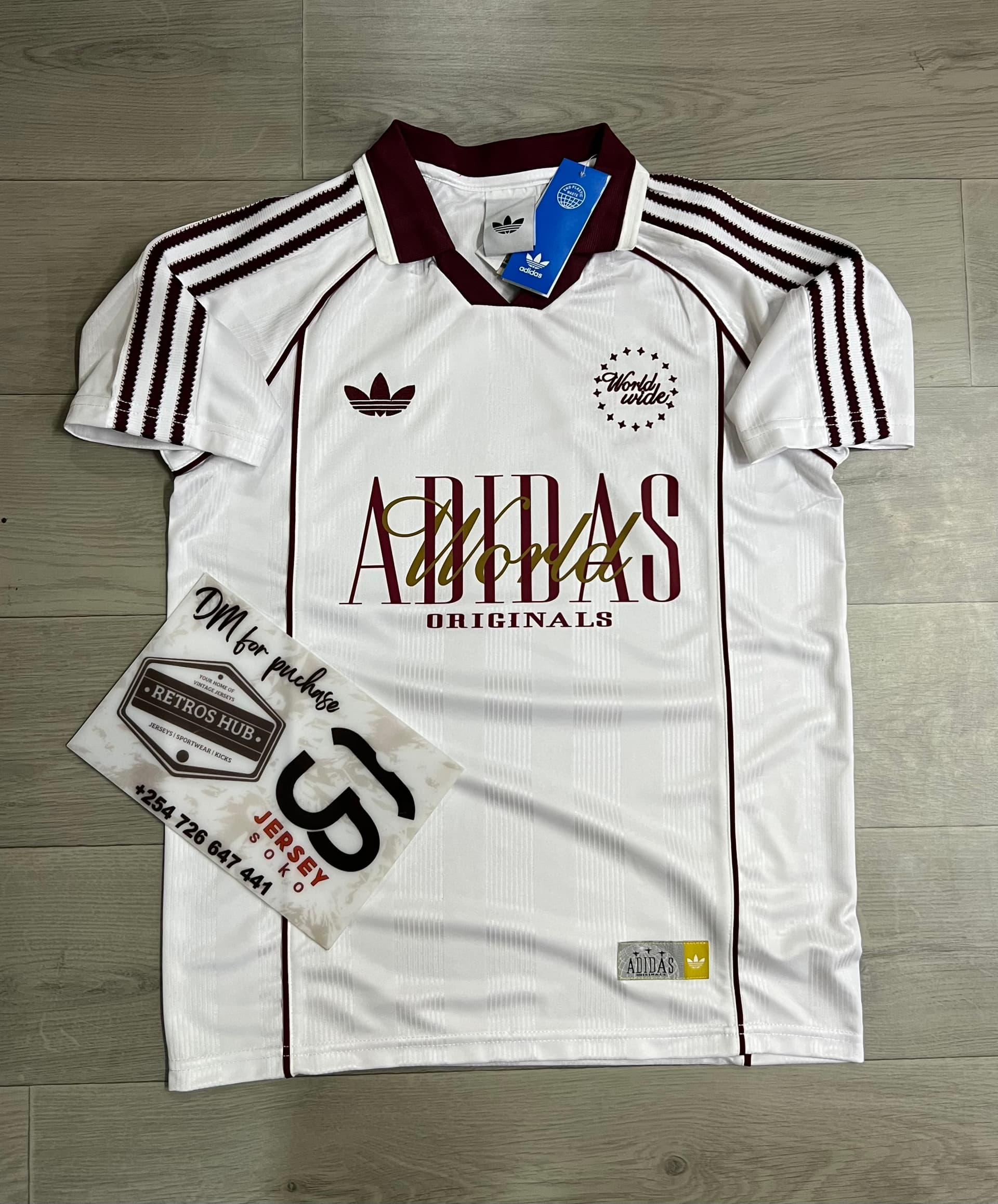 adidas Originals "Worldwide" Retro Football Jersey (Black/White/Maroon)  (Copy)