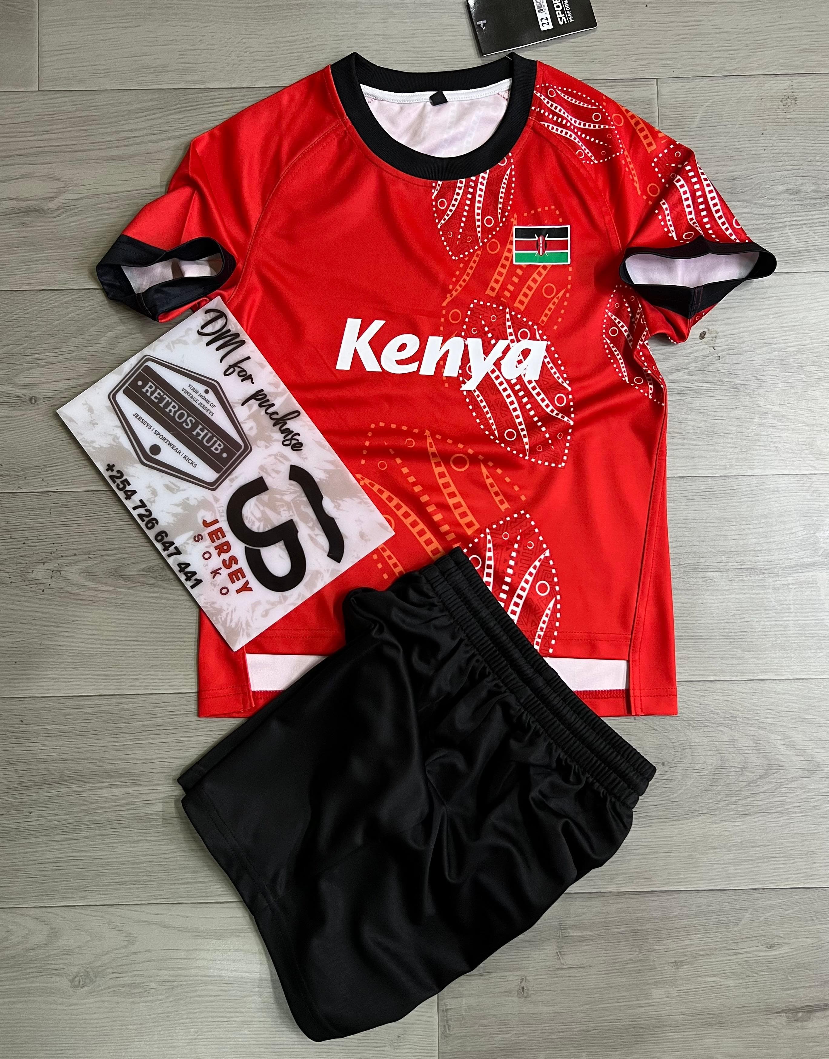 Shujaaz 2025/26 Kenya Kids Rugby Kit - Red Jersey & Black Shorts