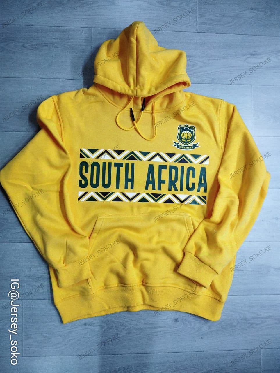South Africa Rugby Fan Hoodie - Yellow Pullover with Ndebele Pattern